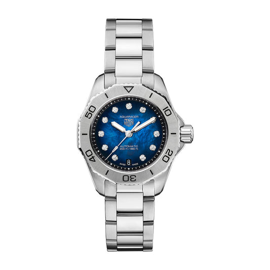 Tag Heuer Aquaracer Professional 200 Automatic Diamond Blue Dial Silver Steel Strap Watch for Women - WBP2411.BA0622