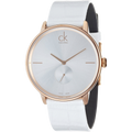 Calvin Klein Accent Silver Dial White Leather Strap Watch for Women - K2Y216K6