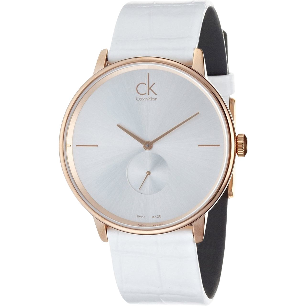 Calvin Klein Accent Silver Dial White Leather Strap Watch for Women - K2Y216K6