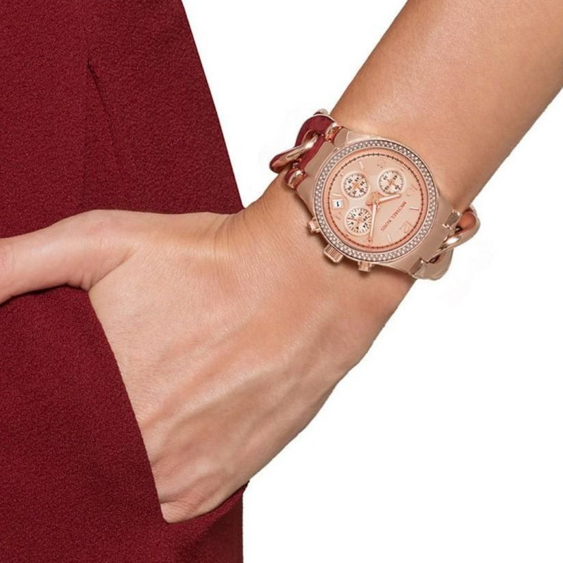 Michael Kors Runaway Rose Gold Dial Rose Gold Steel Strap Watch for Women - MK3247