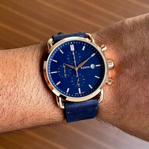 Fossil The Commuter Chronograph Blue Dial Blue Leather Strap Watch for Men - FS5404