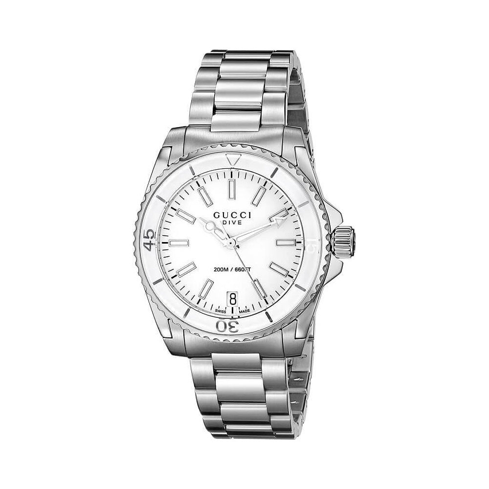 Gucci Dive Quartz White Dial Stainless Steel Unisex Watch - YA136402