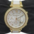 Michael Kors Parker White Dial with Diamonds White Leather Strap Watch for Women - MK2290