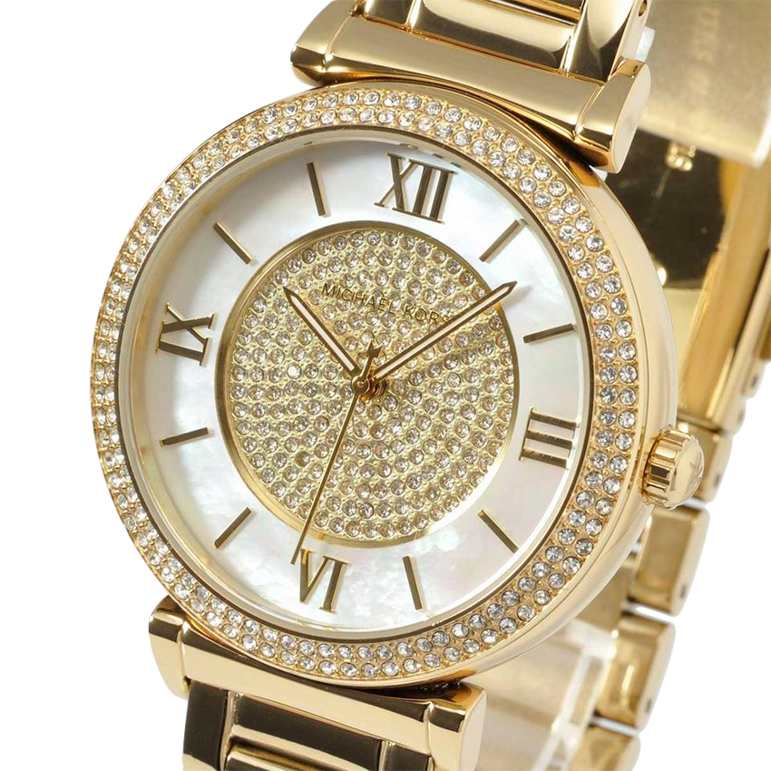 Michael Kors Catlin Mother of Pearl Dial Gold Steel Strap Watch for Women - MK3332