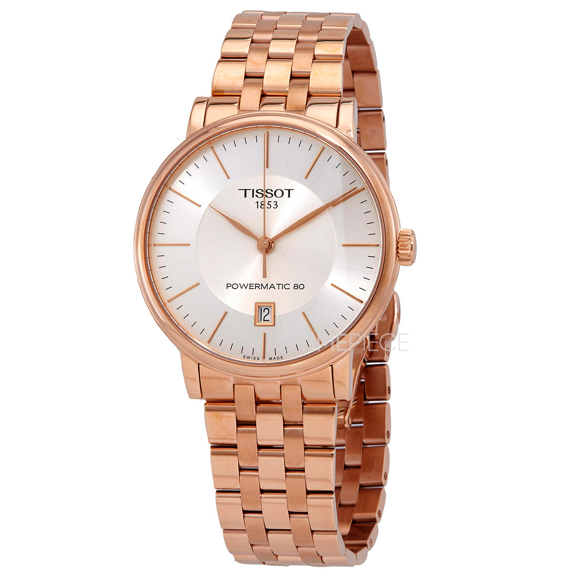 Tissot T Classic Carson Premium Automatic White Dial Rose Gold Steel Strap Watch for Men - T122.407.33.031.00