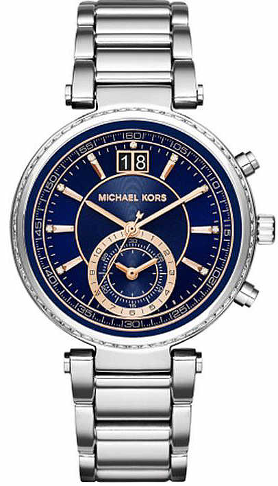 Michael Kors Sawyer Navy Blue Dial Silver Steel Strap Watch for Women - MK6224