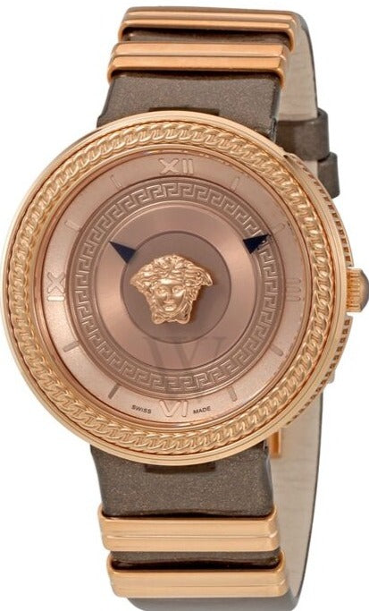 Versace V Metal Icon Gold Dial Brown Strap Watch for Women - VLC130016