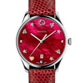 Gucci G-Timeless Quartz Mother of Pearl Red Dial Red Leather Strap Watch For Women - YA1264041