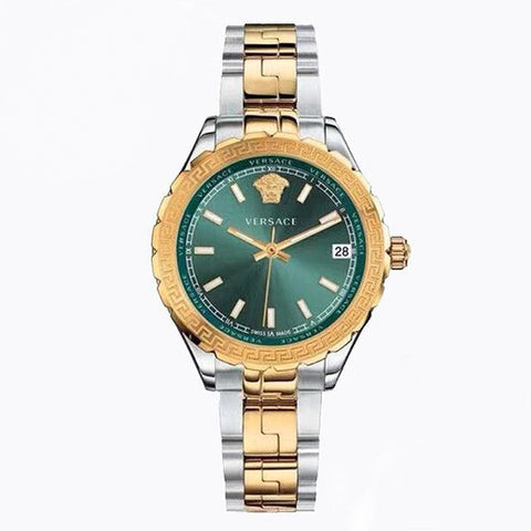 Versace Hellenyium GMT Green Dial Two Tone Steel Strap Watch for Men - V11050015