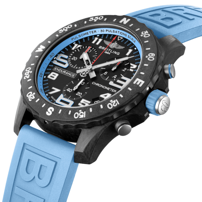 Breitling Endurance Pro Black Dial Light Blue Rubber Strap Watch for Men - X82310281B1S1