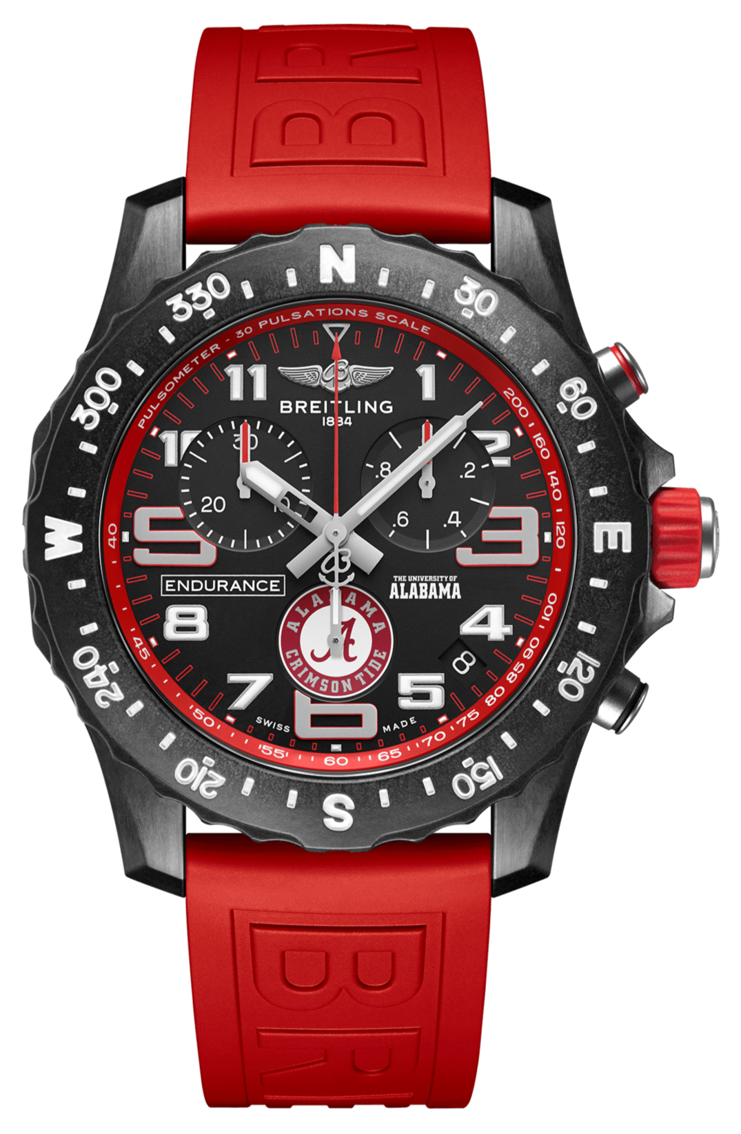 Breitling Endurance Pro The University of Alabama Black Dial Red Rubber Strap Watch for Men - X823102C1B1S1