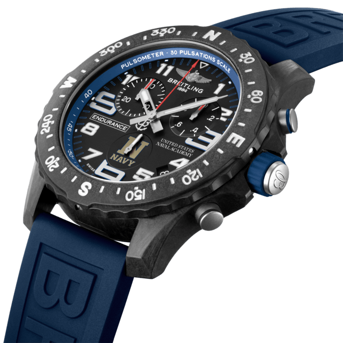 Breitling Endurance Pro United States Naval Academy Black Dial Blue Rubber Strap Watch for Men - X823103C1B1S1