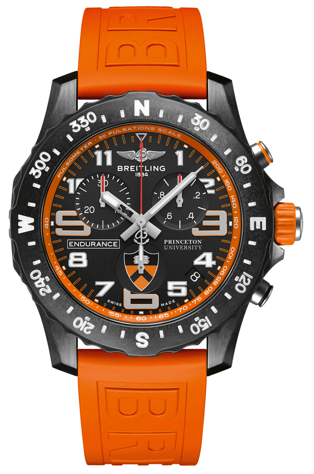 Breitling Endurance Pro Princeton University Edition Black Dial Orange Rubber Strap Watch for Men - X823104C1B1S1