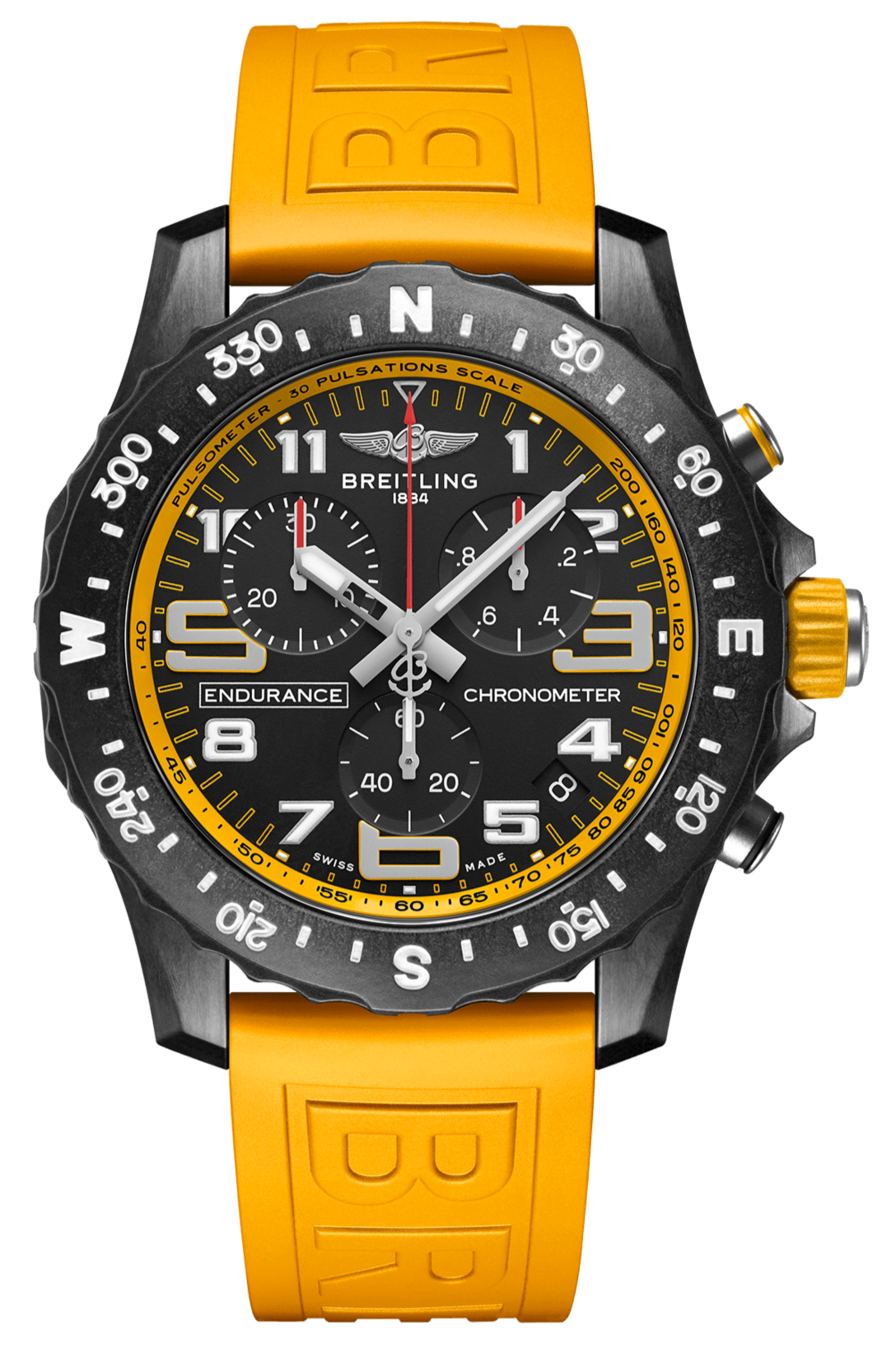 Breitling Endurance Pro Black Dial Yellow Rubber Strap Watch for Men - X82310A41B1S1