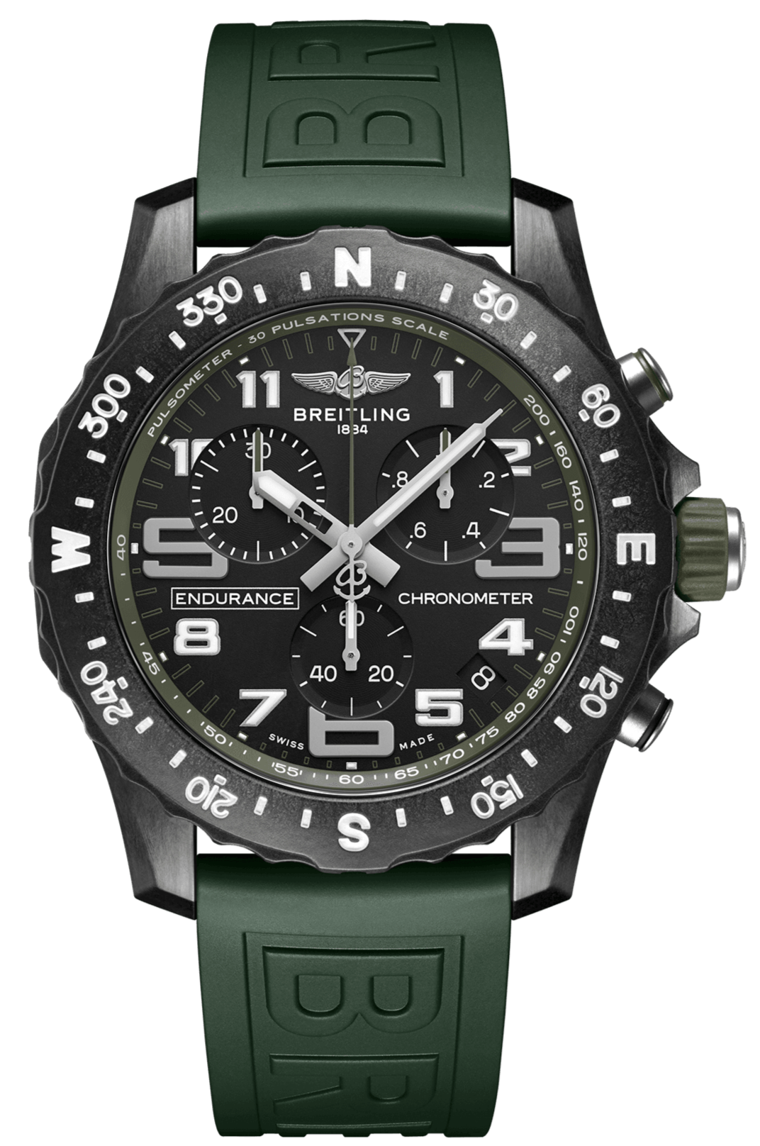 Breitling Endurance Pro Black Dial Green Rubber Strap Watch for Men - X82310D31B1S1