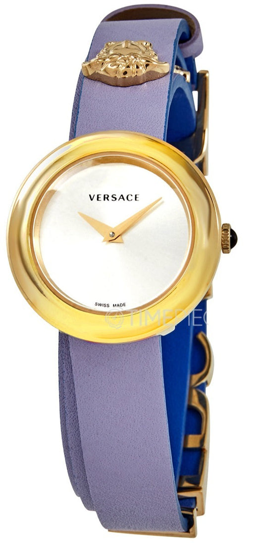 Versace V-Flare Silver Dial Purple Leather Strap Watch for Women - VEBN00318