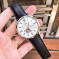 Fossil Townsman Automatic White Dial Black Leather Strap Watch for Men - ME3104