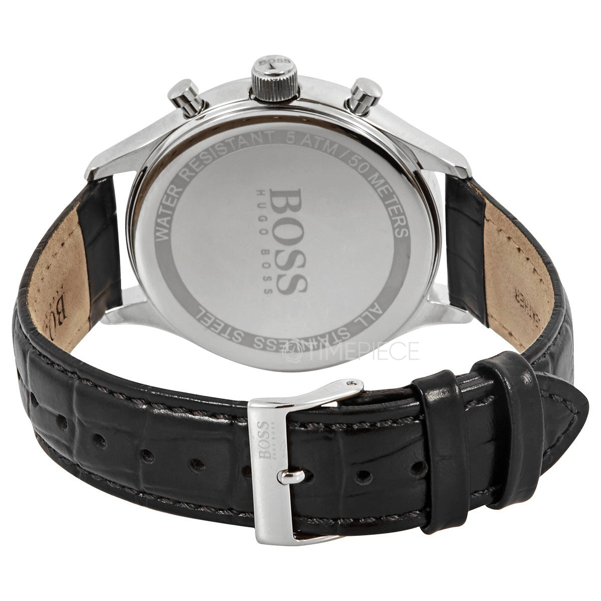 Hugo Boss Companion Black Dial Black Leather Strap Watch for Men - 1513543