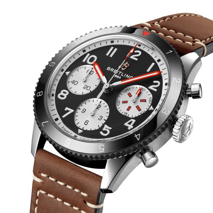 Breitling Avi Chronograph 42 Mosquito Black Dial Brown Leather Strap Watch for Men - Y233801A1B1X1