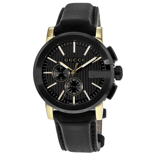 Gucci G Chrono Analog Quartz Black Dial Black Leather Strap Watch For Men - YA101203
