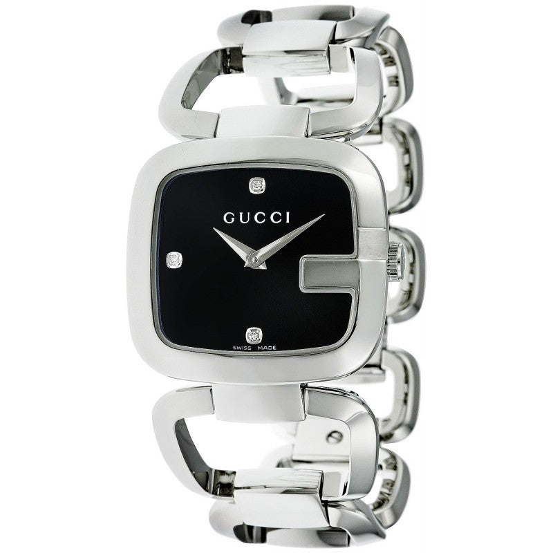 Gucci G Gucci Diamonds Black Dial Silver Steel Strap Watch For Women - YA125406