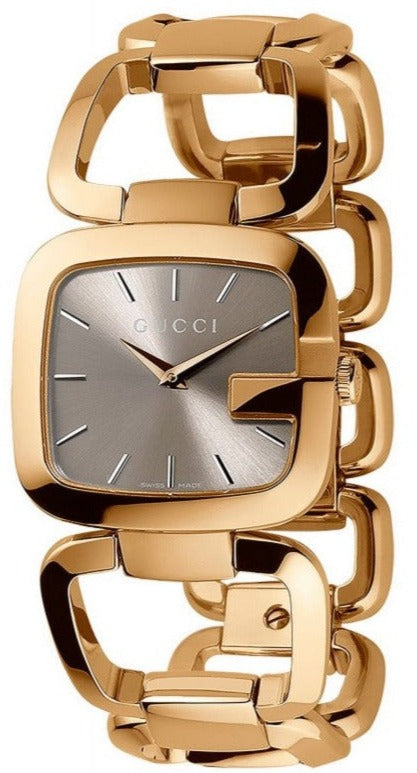 Gucci G Gucci Brown Dial Rose Gold Steel Strap Watch For Women - YA125408