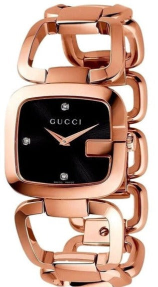 Gucci G Gucci Quartz Black Dial Rose Gold Steel Strap Watch For Women - YA125409