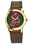 Gucci Le Marche Des Merveilles Green and Red Dial Brown Leather Strap Unisex Watch - YA1264012