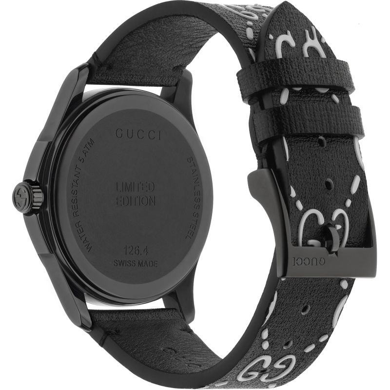 Gucci G Timeless Ghost Motif Black Dial Black Rubber Strap Watch For Men - YA1264018