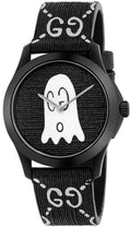 Gucci G Timeless Ghost Motif Black Dial Black Rubber Strap Watch For Men - YA1264018