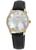 Gucci G-Timeless Quartz Mother of Pearl Dial Black Leather Strap Watch For Women - YA1264044