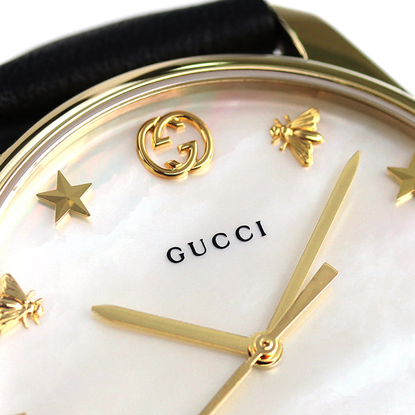 Gucci G-Timeless Quartz Mother of Pearl Dial Black Leather Strap Watch For Women - YA1264044