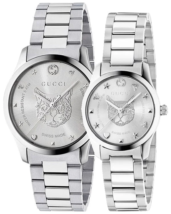 Gucci G Timeless Feline Silver Dial Silver Steel Strap Watch For Women - YA1264095