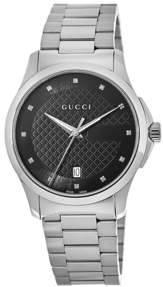 Gucci G Timeless Quartz Black Dial Silver Steel Strap Watch For Men - YA126456