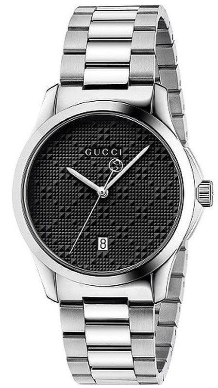 Gucci G Timeless Quartz Black Dial Silver Steel Strap Watch For Men - YA126460