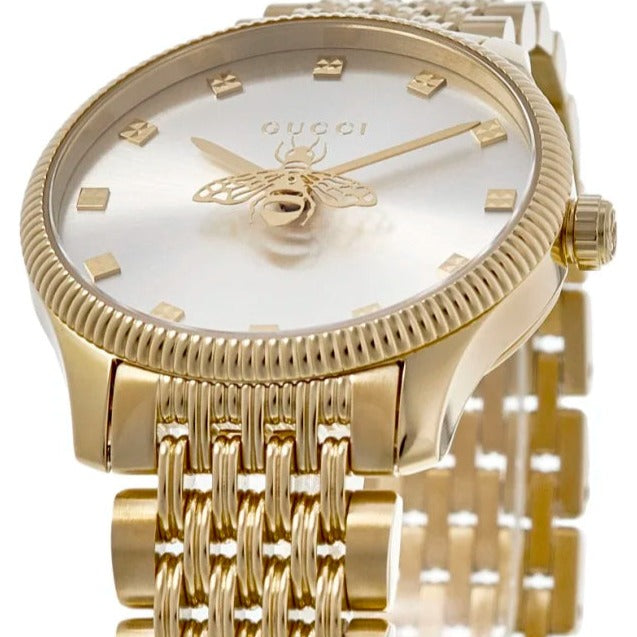 Gucci G Timeless Quartz Mother of Pearl Dial Gold Steel Strap Watch For Women - YA1265021