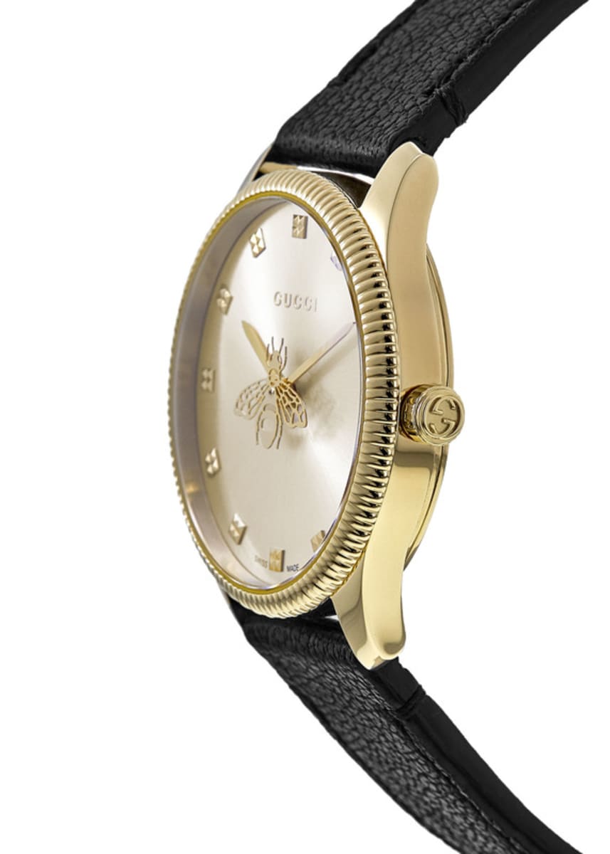 Gucci G Timeless Quartz Silver Dial Black Leather Strap Watch For Women - YA1265023