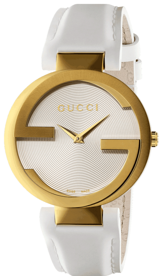 Gucci G Interlocking Quartz White Dial White Leather Strap Watch For Women - YA133327