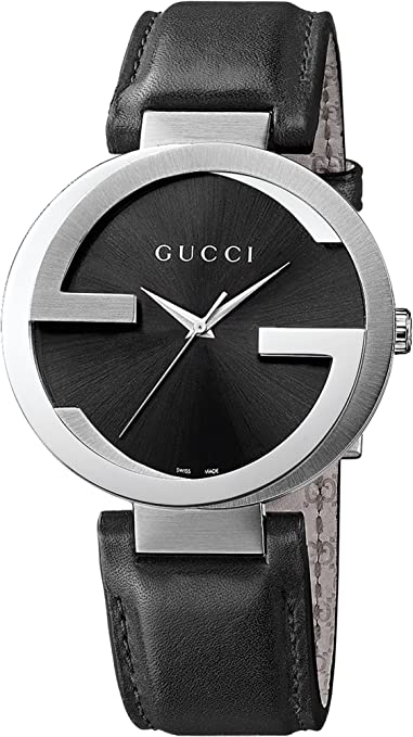 Gucci G Lock Interlocking Quartz Black Dial Black Leather Strap Watch For Women - YA133501