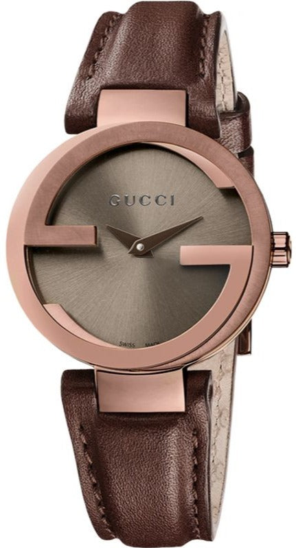 Gucci G Lock Interlocking Brown Dial Brown Leather Strap Watch For Women - YA133504