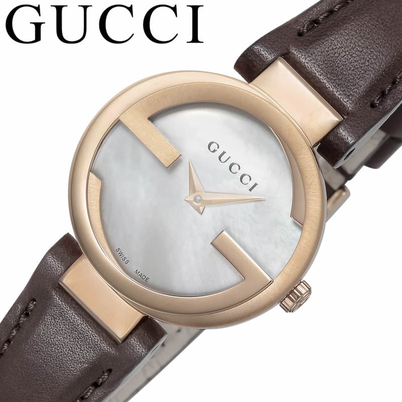 Gucci Interlocking Mother of Pearl Dial Brown Leather Strap Watch For Women - YA133516