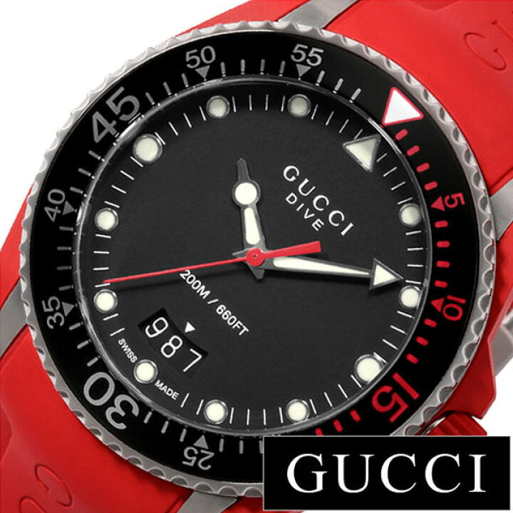 Gucci Dive Quartz Black Dial Red Rubber Strap Watch For Men - YA136309