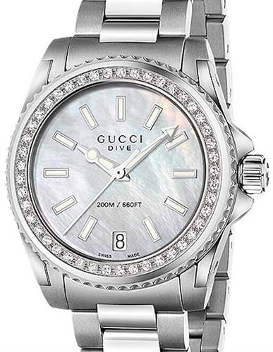 Gucci Dive Mother of Pearl Dial Diamonds Watch For Women - YA136406