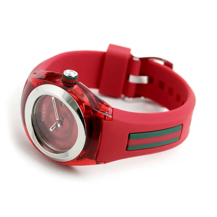 Gucci Sync Quartz Red Dial Red Rubber Strap Watch For Women - YA137303