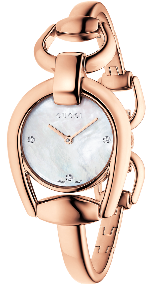 Gucci Horsebit Diamonds Mother of Pearl Dial Rose Gold Steel Strap Watch For Women - YA139508