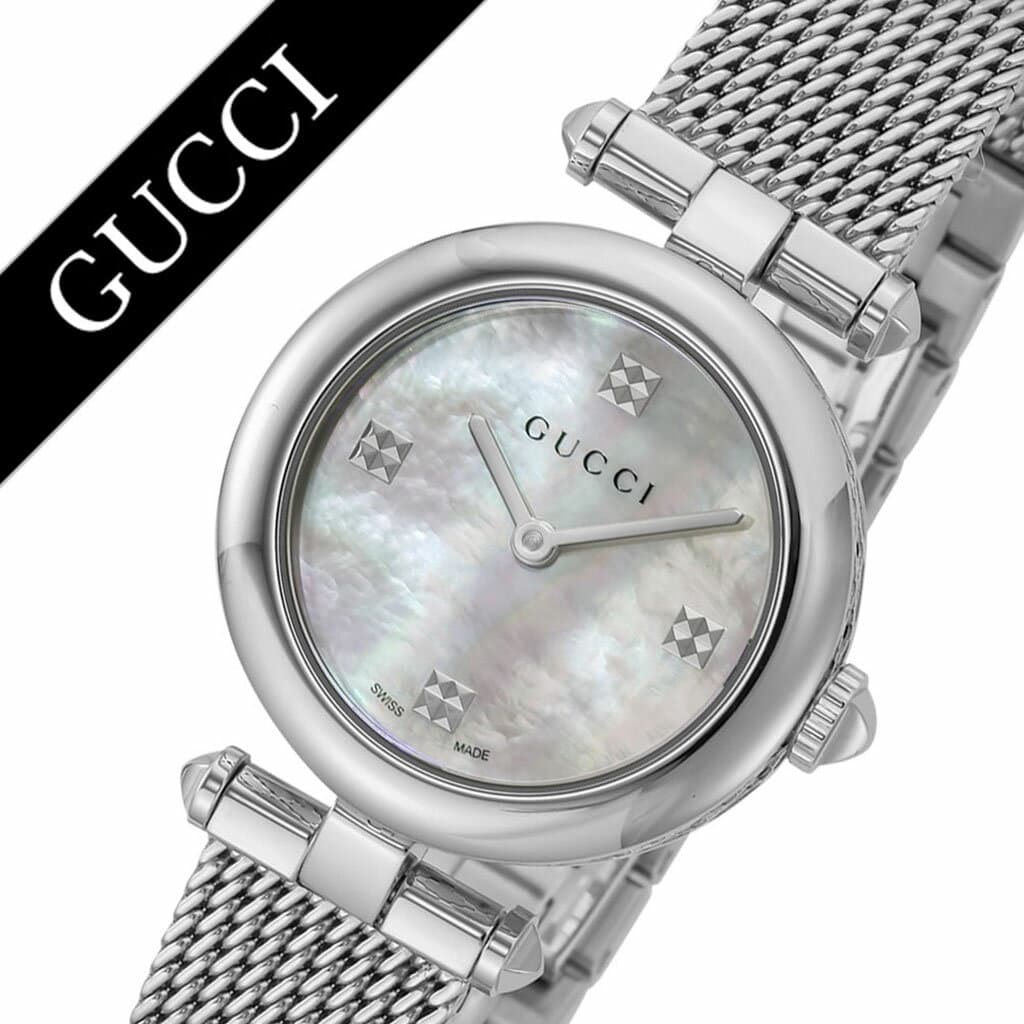 Gucci Diamantissima Diamonds Mother of Pearl Dial Silver Mesh Bracelet Watch for Women - YA141504