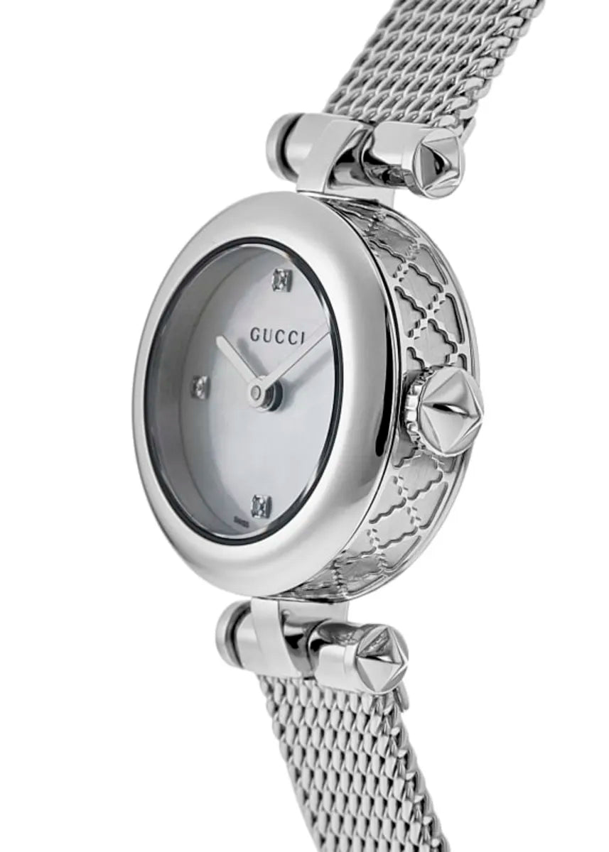 Gucci Diamantissima Diamonds Mother of Pearl Dial Silver Mesh Bracelet Watch for Women - YA141512