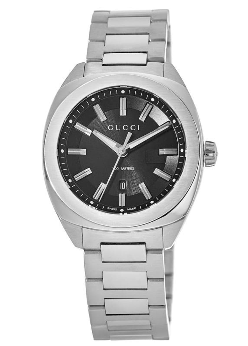 Gucci GG2570 Quartz Black Dial Silver Steel Strap Watch For Men - YA142401