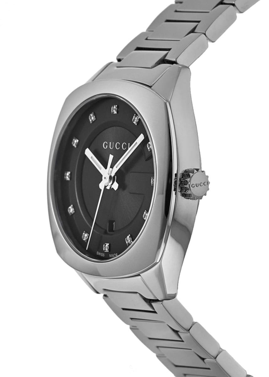 Gucci GG2570 Quartz Diamonds Black Dial Silver Steel Strap Watch For Women - YA142404