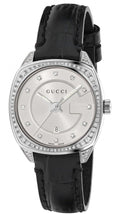 Gucci GG2570 Diamonds Silver Dial Black Leather Strap Watch For Women - YA142507